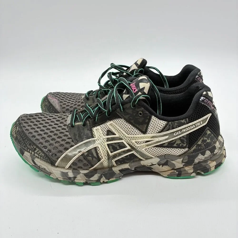 ASICS Gel-Noosa Tri 8 Womens 8.5 Black Gray Camo Triathlon Running Shoes